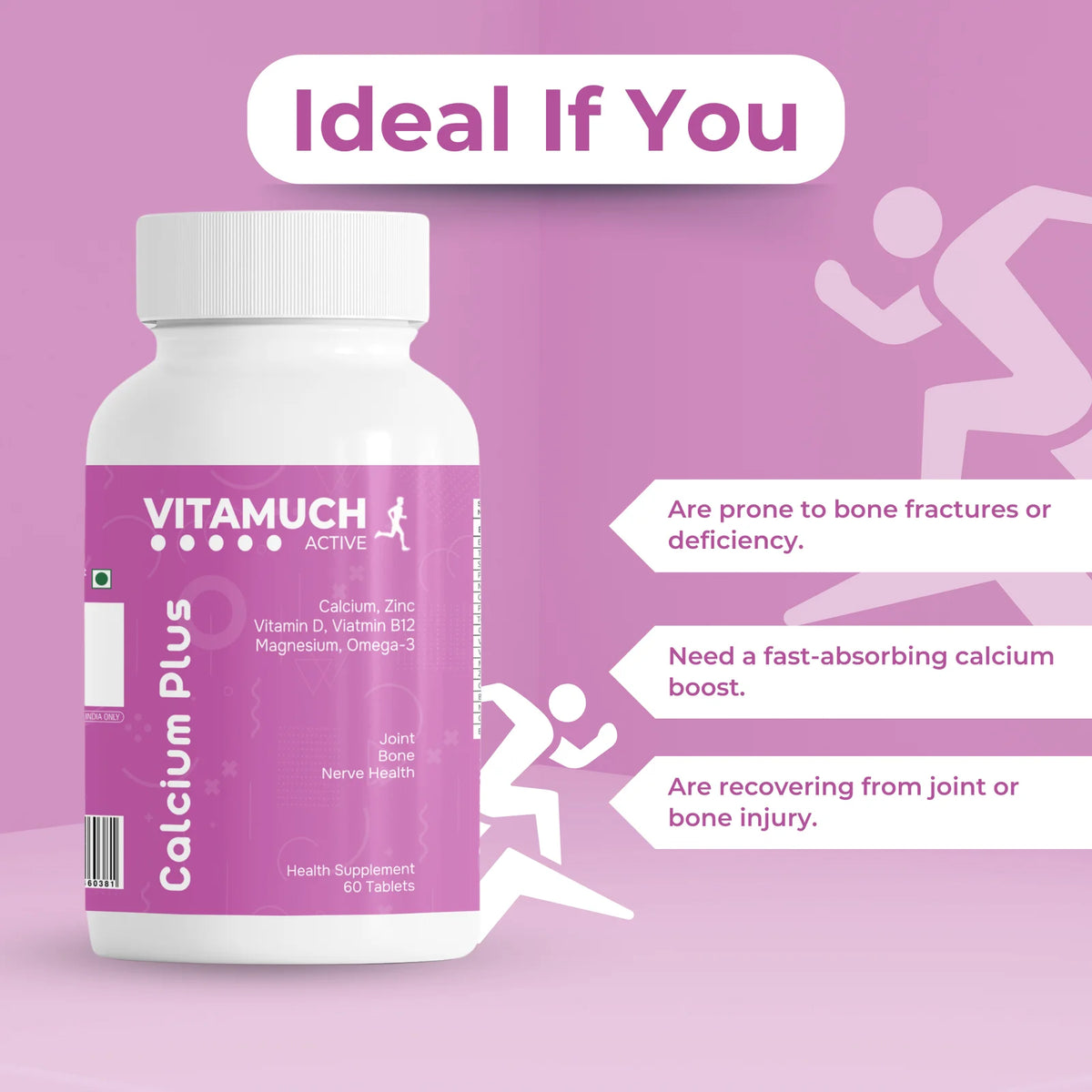 Vitamuch Calcium Plus Tablets | Calcium 700mg + Vitamin D2 + B12 + Magnesium + Zinc + Omega 3 + Boron | Bone, Joint, Heart & Nerve Health Supplement