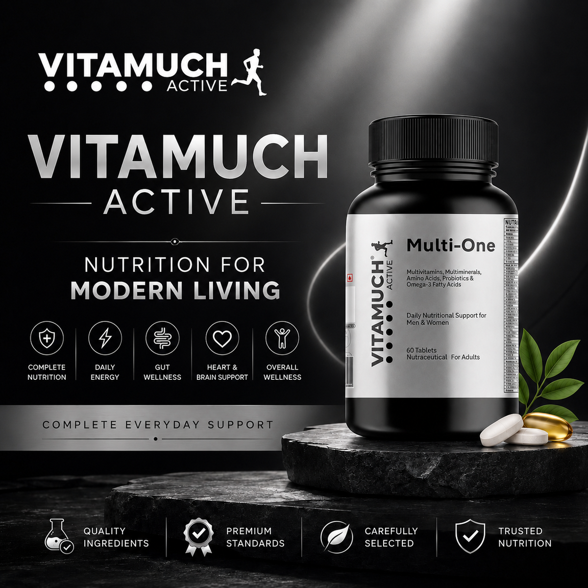 Vitamuch Multi-One Multivitamin, Multimineral Tablets With Omega 3, Amino Acids & Probiotics For Men & Women