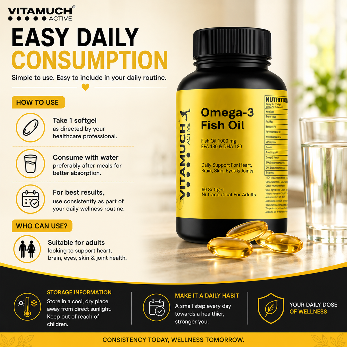 Vitamuch Omega 3 Fish Oil 1000 Softgels