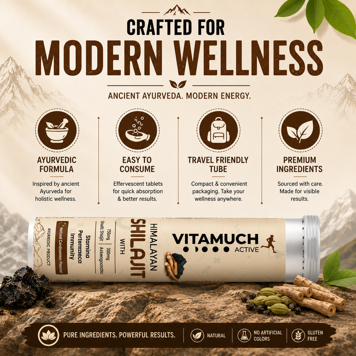 Vitamuch Himalayan Shilajit Effervescent Tablets | Stamina, Energy & Testosterone Booster for Men | With Ashwagandha