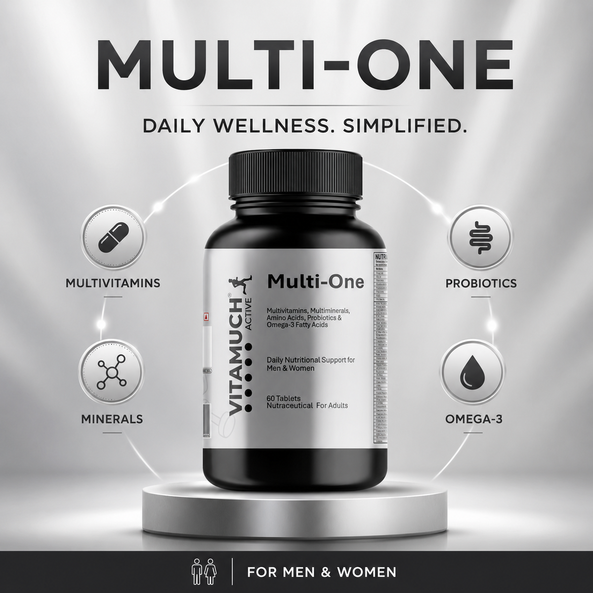 Vitamuch Multi-One Multivitamin, Multimineral Tablets With Omega 3, Amino Acids & Probiotics For Men & Women