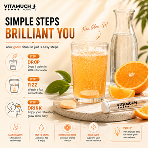 Vitamuch Glutathione Effervescent Tablets for Skin Glow & Brightening | With Vitamin C, Collagen Support & Antioxidants | Active Glow Fizz | 15 Tablets