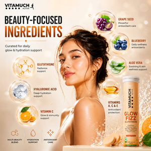 Vitamuch Glutathione Effervescent Tablets for Skin Glow & Brightening | With Vitamin C, Collagen Support & Antioxidants | Active Glow Fizz | 15 Tablets