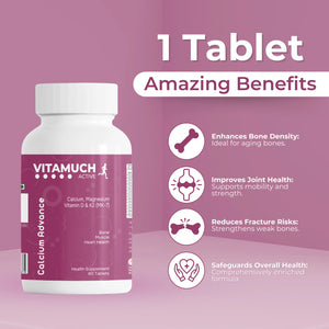 Vitamuch Calcium Advance Tablets | Calcium 700mg + Vitamin K2-7 + Vitamin D2 + Magnesium + Zinc | Bone Strength, Joint Support & Muscle Health Supplement