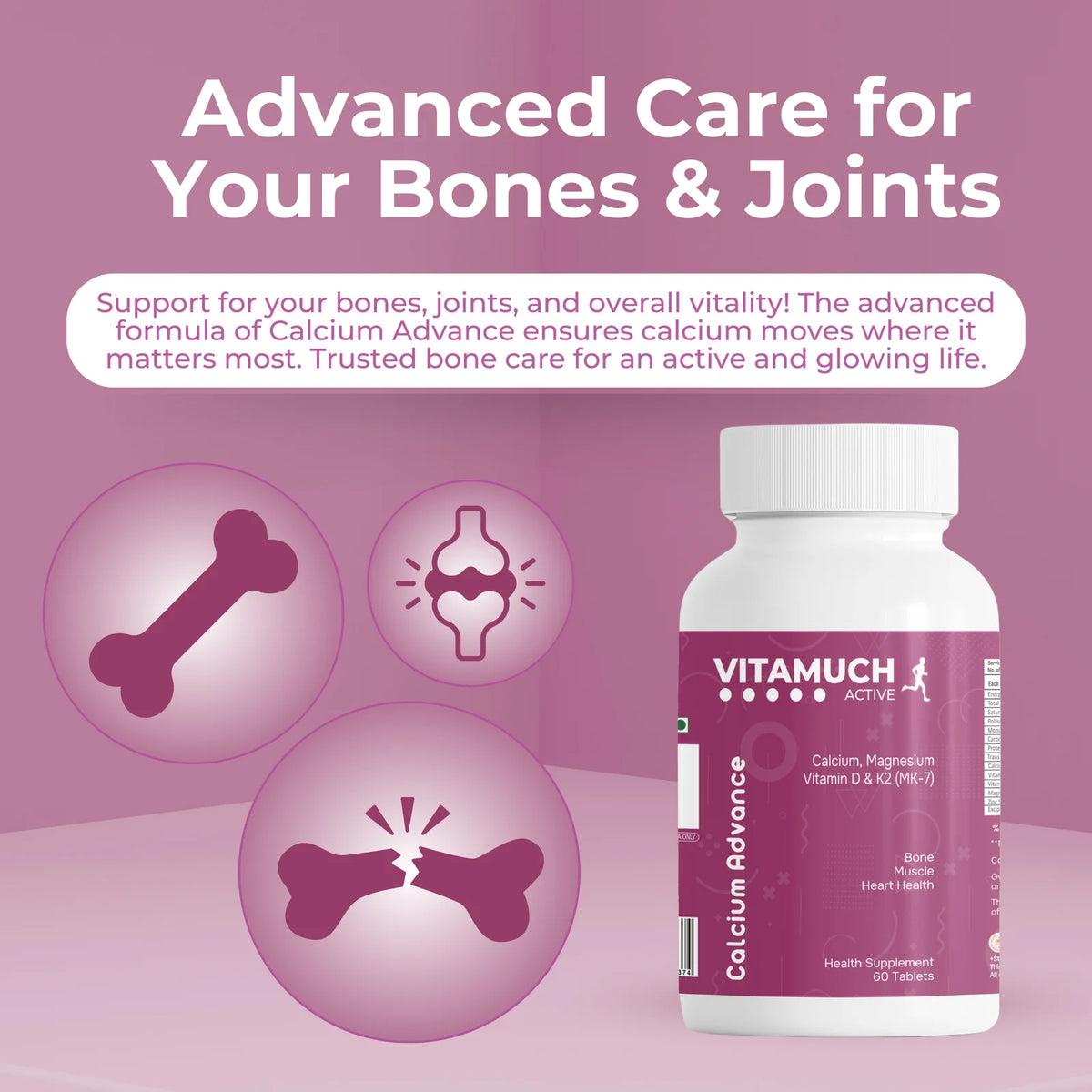 Vitamuch Calcium Advance Tablets | Calcium 700mg + Vitamin K2-7 + Vitamin D2 + Magnesium + Zinc | Bone Strength, Joint Support & Muscle Health Supplement