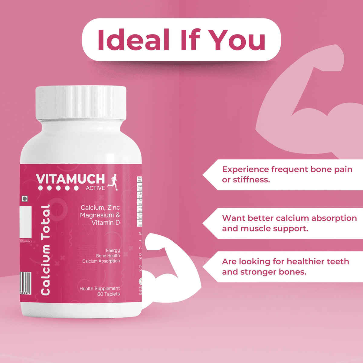 Vitamuch Calcium Total Tablets | Calcium 700mg + Vitamin D2 + Magnesium 400mg + Zinc + Copper + Boron | Complete Bone, Joint & Muscle Support Supplement