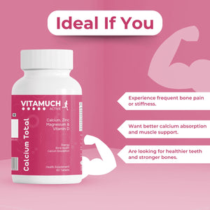 Vitamuch Calcium Total Tablets | Calcium 700mg + Vitamin D2 + Magnesium 400mg + Zinc + Copper + Boron | Complete Bone, Joint & Muscle Support Supplement