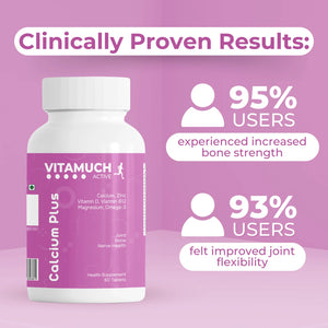 Vitamuch Calcium Plus Tablets | Calcium 700mg + Vitamin D2 + B12 + Magnesium + Zinc + Omega 3 + Boron | Bone, Joint, Heart & Nerve Health Supplement
