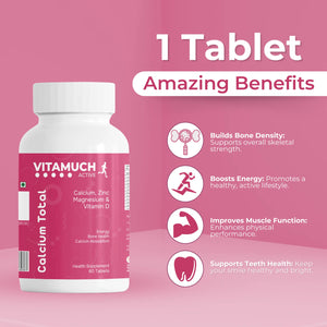 Vitamuch Calcium Total Tablets | Calcium 700mg + Vitamin D2 + Magnesium 400mg + Zinc + Copper + Boron | Complete Bone, Joint & Muscle Support Supplement
