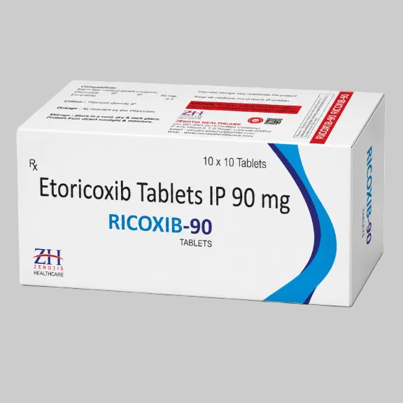 Box of Etoricoxib Tablets IP 90 mg with ZH Healthcare logo on a white background
