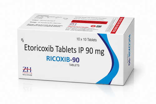 Box of Etoricoxib Tablets IP 90 mg with ZH Healthcare logo on a white background