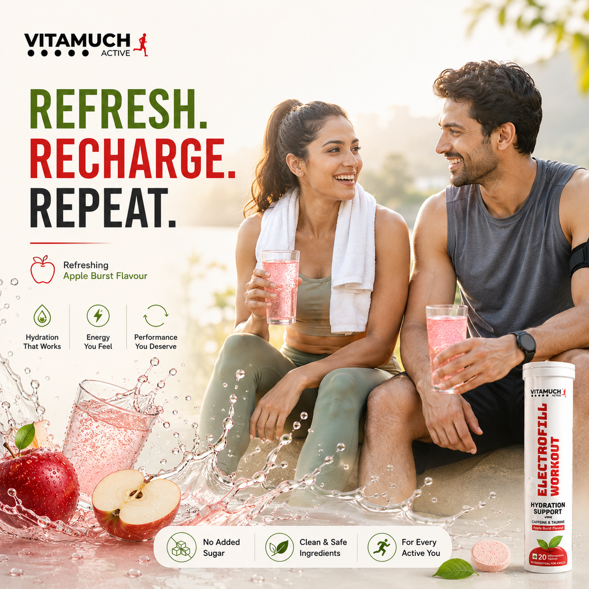 Vitamuch Electrofill Pre & Post Workout Electrolyte Effervescent | Energy, Muscle Recovery & Endurance | 20 Tabs