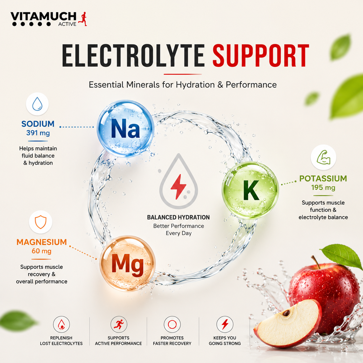 Vitamuch Electrofill Pre & Post Workout Electrolyte Effervescent | Energy, Muscle Recovery & Endurance | 20 Tabs