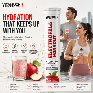 Vitamuch Electrofill Pre & Post Workout Electrolyte Effervescent | Energy, Muscle Recovery & Endurance | 20 Tabs
