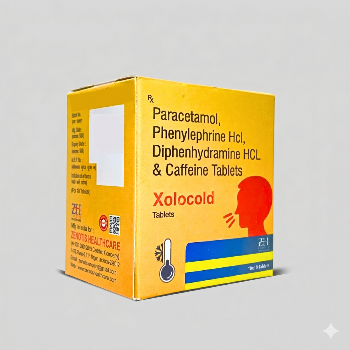 Paracetamol 325 mg, Phenylephrine 5 mg, Diphenhydramine 25 mg, Caffeine 30mg Tablets