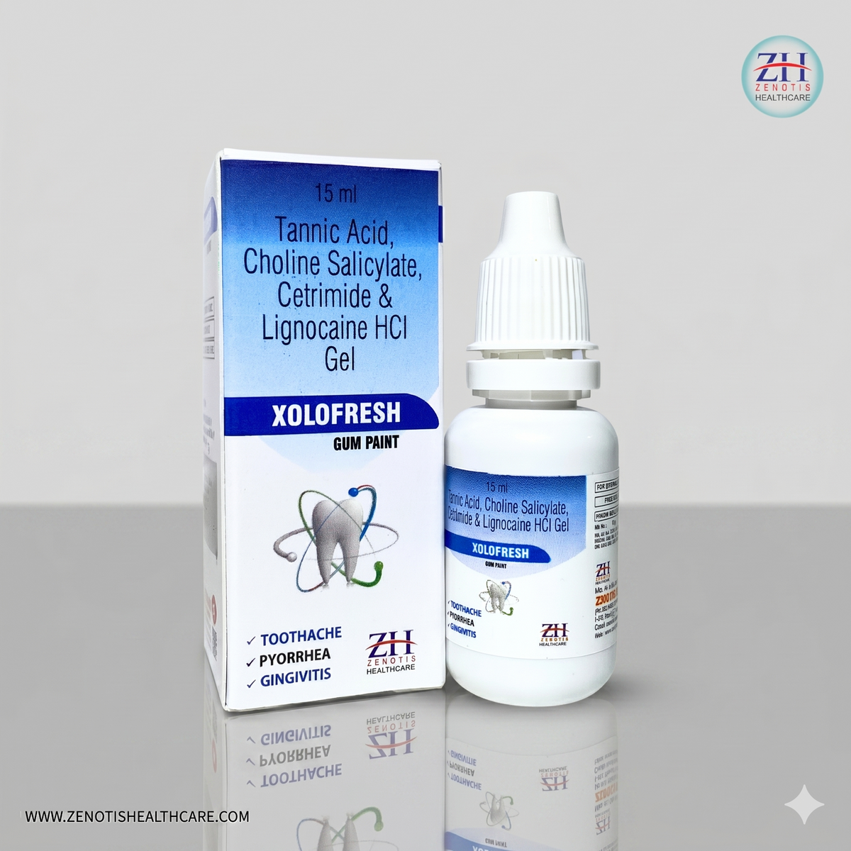 Tannic Acid Ip 5.0 %, Choline Salicylate Bp 8.0%, Cetrimide Ip 0.01 %, Lignocaine Hcl Ip 2.0 % Gel Base Gum Paint