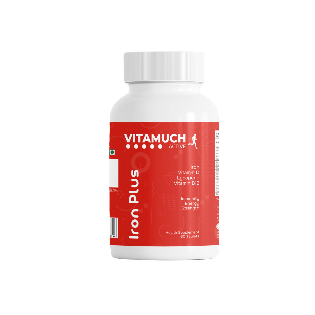 Vitamuch Iron Plus Tablets | Ferrous Fumarate + Folic Acid + Vitamin B12 + Lycopene + Zinc & Selenium | Hemoglobin, Energy & Immunity Support Supplement