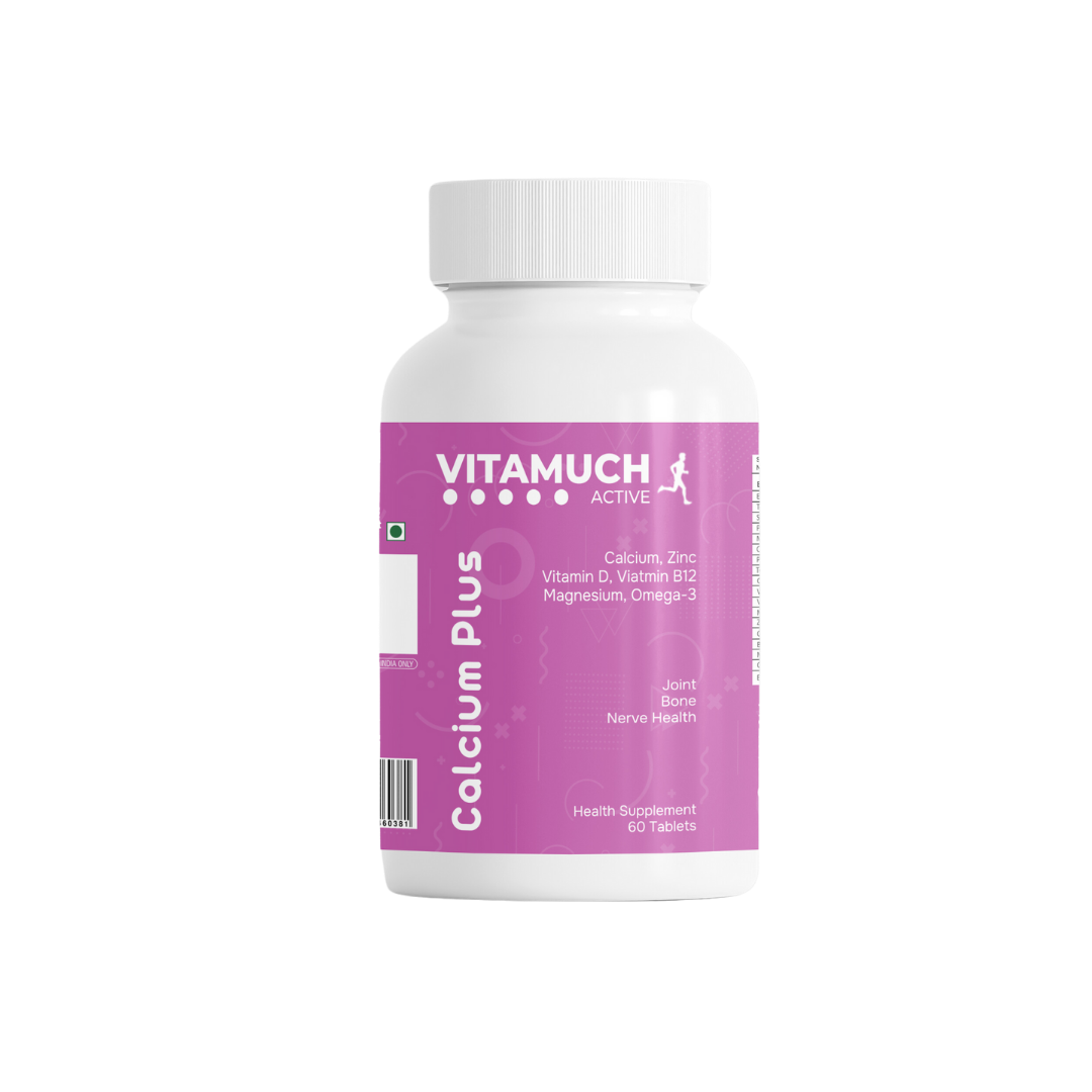 Vitamuch Calcium Plus Tablets | Calcium 700mg + Vitamin D2 + B12 + Magnesium + Zinc + Omega 3 + Boron | Bone, Joint, Heart & Nerve Health Supplement