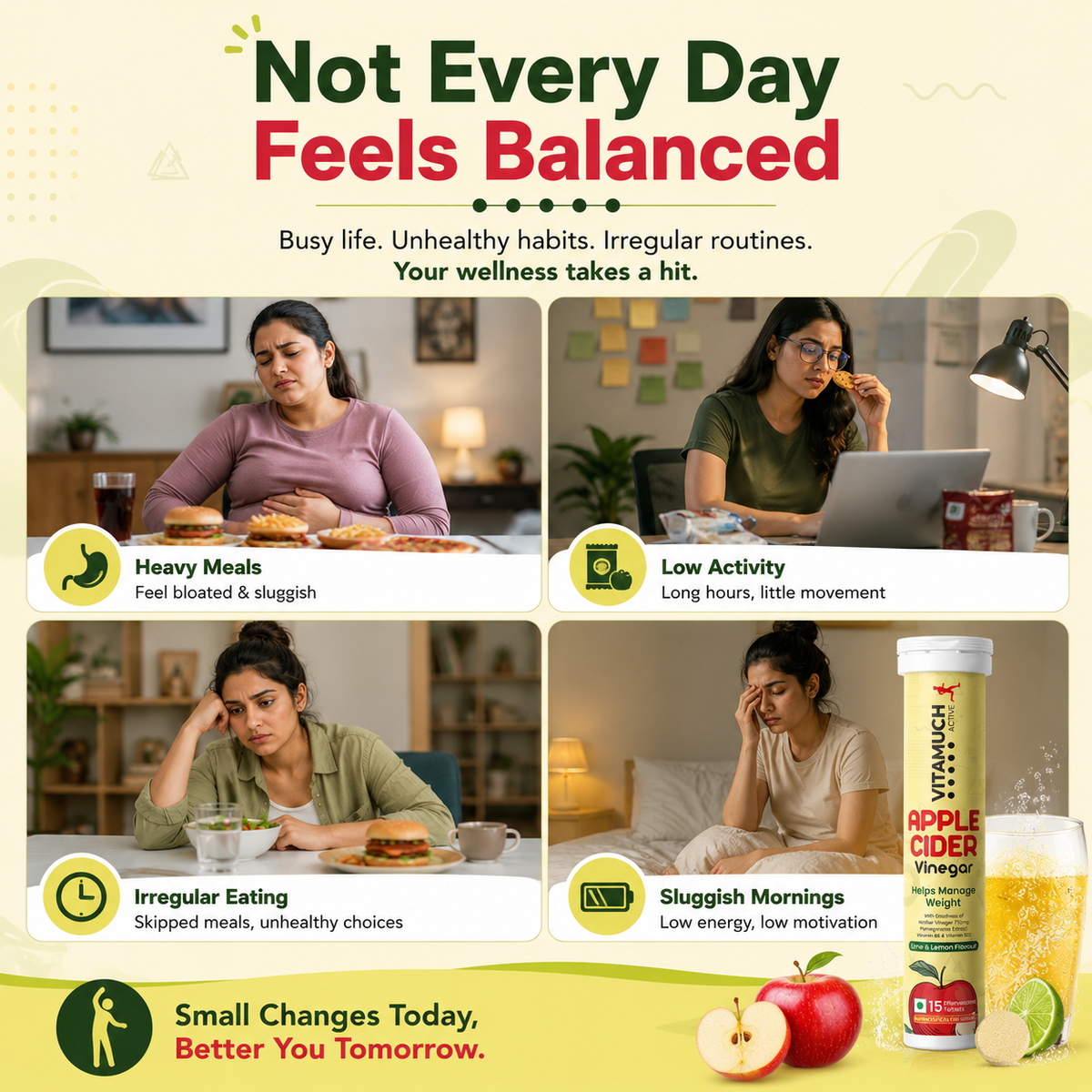 Vitamuch Apple Cider Vinegar Effervescent Tablets | Weight Loss, Metabolism & Gut Health | Lime & Lemon Flavour | 15 Tabs