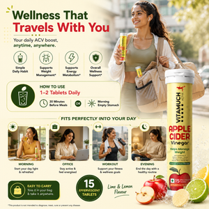 Vitamuch Apple Cider Vinegar Effervescent Tablets | Weight Loss, Metabolism & Gut Health | Lime & Lemon Flavour | 15 Tabs
