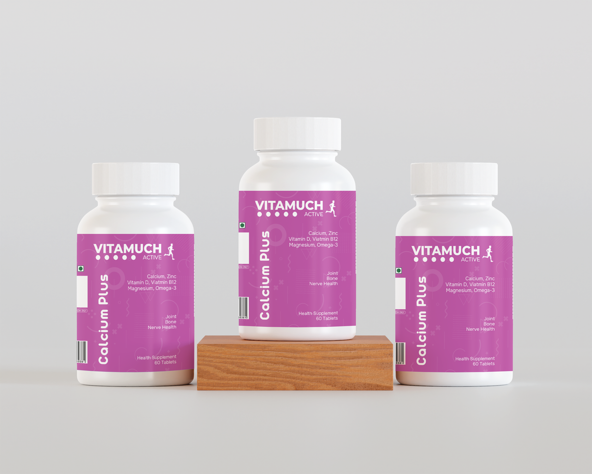 Vitamuch Calcium Plus Tablets | Calcium 700mg + Vitamin D2 + B12 + Magnesium + Zinc + Omega 3 + Boron | Bone, Joint, Heart & Nerve Health Supplement