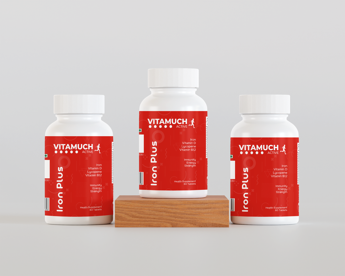 Vitamuch Iron Plus Tablets | Ferrous Fumarate + Folic Acid + Vitamin B12 + Lycopene + Zinc & Selenium | Hemoglobin, Energy & Immunity Support Supplement