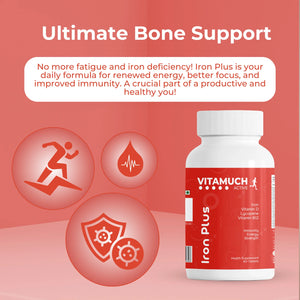 Vitamuch Iron Plus Tablets | Ferrous Fumarate + Folic Acid + Vitamin B12 + Lycopene + Zinc & Selenium | Hemoglobin, Energy & Immunity Support Supplement