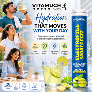 Vitamuch Electrofill Sports Electrolyte Effervescent Tablets | Hydration, Stamina & Recovery for Athletes | Zero Sugar | 20 Tabs
