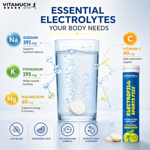 Vitamuch Electrofill Sports Electrolyte Effervescent Tablets | Hydration, Stamina & Recovery for Athletes | Zero Sugar | 20 Tabs