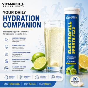 Vitamuch Electrofill Sports Electrolyte Effervescent Tablets | Hydration, Stamina & Recovery for Athletes | Zero Sugar | 20 Tabs