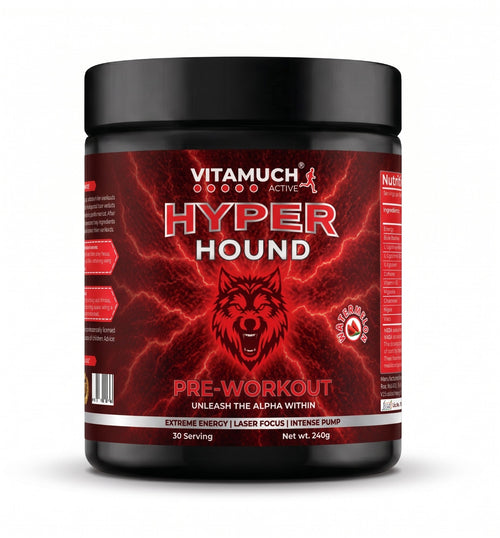 Vitamuch Hyper Hound Pre-Workout Powder | Caffeine + Beta Alanine + L-Arginine | Muscle Pump, Strength & Endurance for Men | 240g