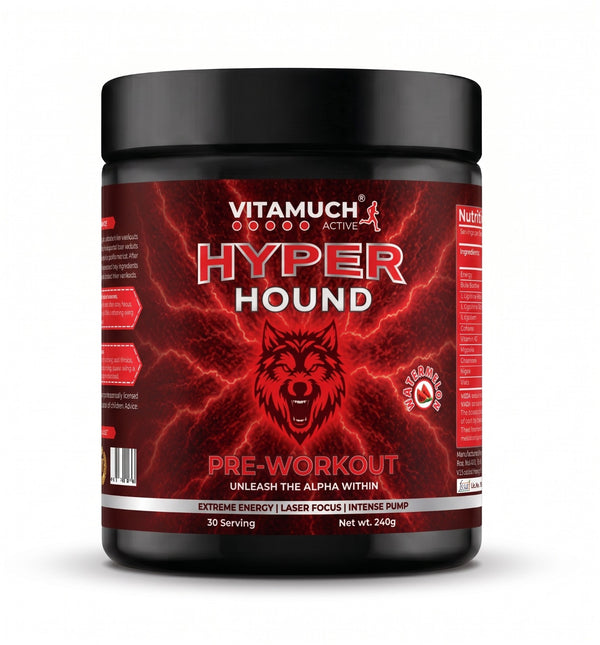 Vitamuch Hyper Hound Pre-Workout Powder | Caffeine + Beta Alanine + L-Arginine | Muscle Pump, Strength & Endurance for Men | 240g